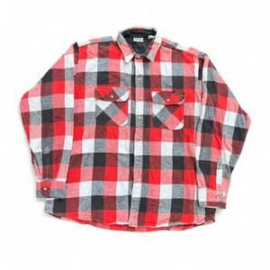 Vintage 90s Field And Stream Red White Grey Plaid Longsleeve Lined Flannel Shirt